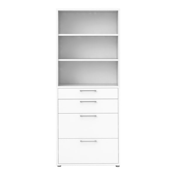 Furniture To Go Prima Bookcase 2 Shelves with 2 Drawers 2 File Drawers in White