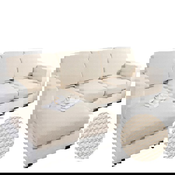 Anyhouz Anyseat Sofa Cover Beige Polyester Thick Stretchable Cushion For Living Room 1Pc Enlarge Size 160-185cmx85-105cm