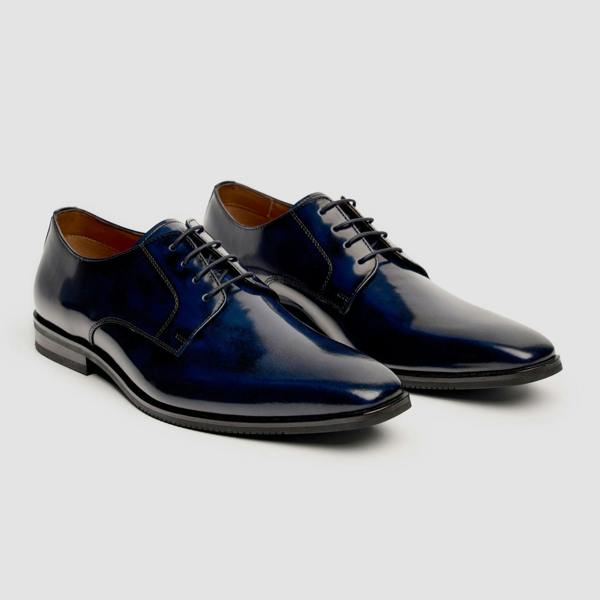 House of Cavani Chester - Men's Navy High-Shine Polished Derby Shoes