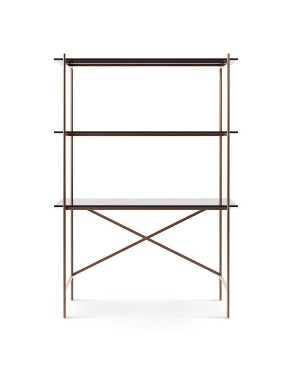 Bronze Frame & Black Glass desk & bookshelf