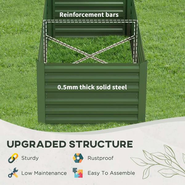 Green raised bed planter with reinforcement bars and 0.5 mm solid steel panels
