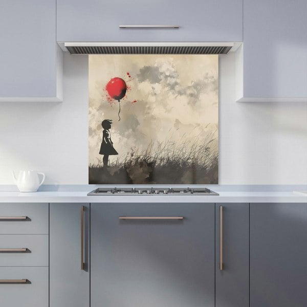 Warren Reed - Designer Dreamy Banksy-Inspired Girl with Red Balloon Kitchen Splashback
