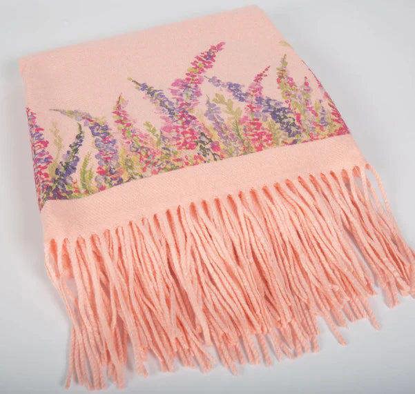 Art on Scarves Cashmere Feel Luxury Scarf Handprinted with Heather