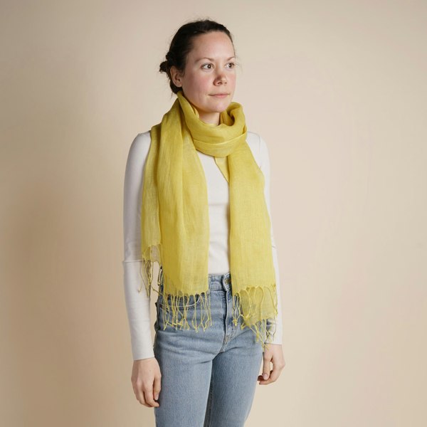 Antonia York Talia | Linen Scarf with Tassels - Mustard Yellow