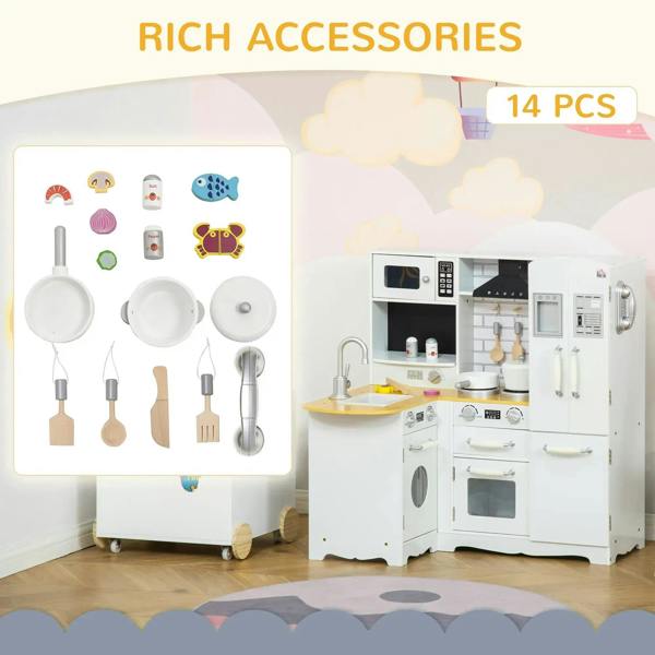 White kids play kitchen set with 14 accessories, including cookware and utensils