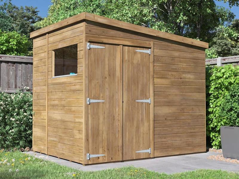 Dunster House 8x6 Wooden Bike Shed, 2.4x1.8m, 15mm Walls, Pent Roof, Window, Pressure Treated, Superfelt, Modular