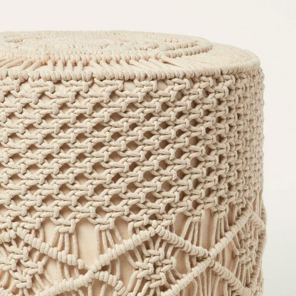 HOMESCAPES Astrid Natural Macrame Pouffe - 42 cm Tall