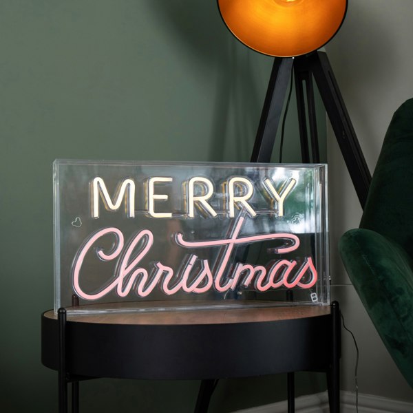Samuel Alexander 43cm Light up Merry Christmas Neon Flex Sign in Warm White and Red