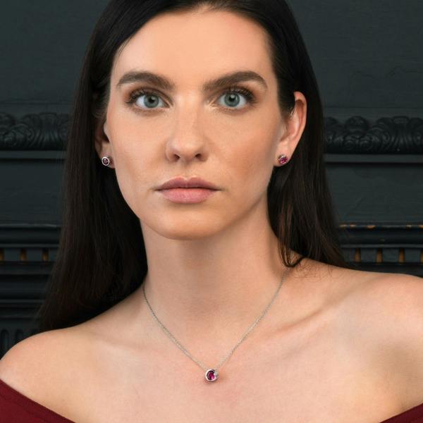 namana 925 Sterling Silver Red Solitaire Bezel Set Pendant Necklace for Women