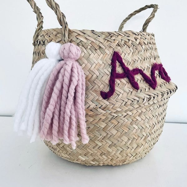 Pink Personalised tassel name basket - Large - Bellybambino