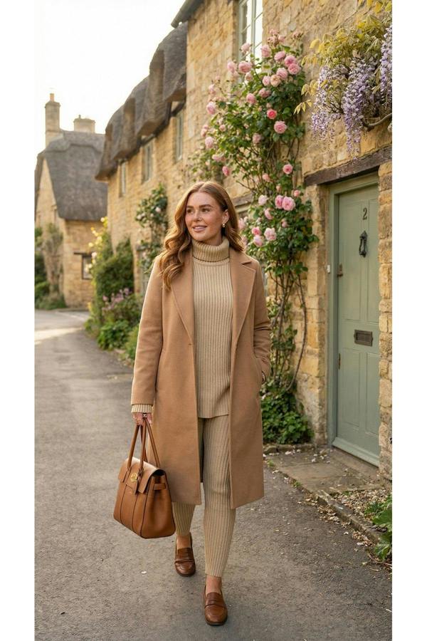 Mila Chunky Knitted High Roll Neck Top Bottom Co-ord Set - Stone