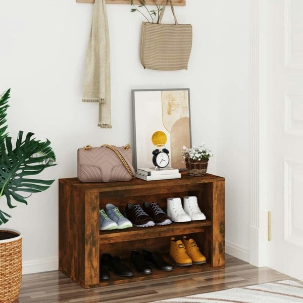 Berkfield Shoe Rack Smoked Oak 75x35x45 cm Engineered Wood