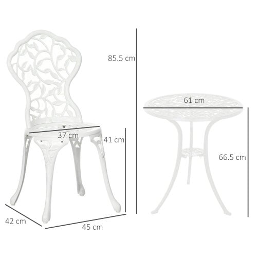 Wyld Haus Karipa Cast Aluminium White 3 Piece Outdoor Floral Bistro Dining Set With Table And Chairs