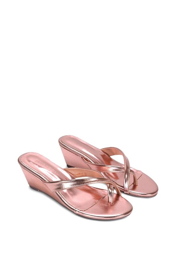 XY LONDON Mid Wedge Heel Sandal Mules With Toe Post