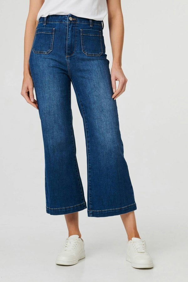 Blue | High Waist Cropped Flared Jeans
