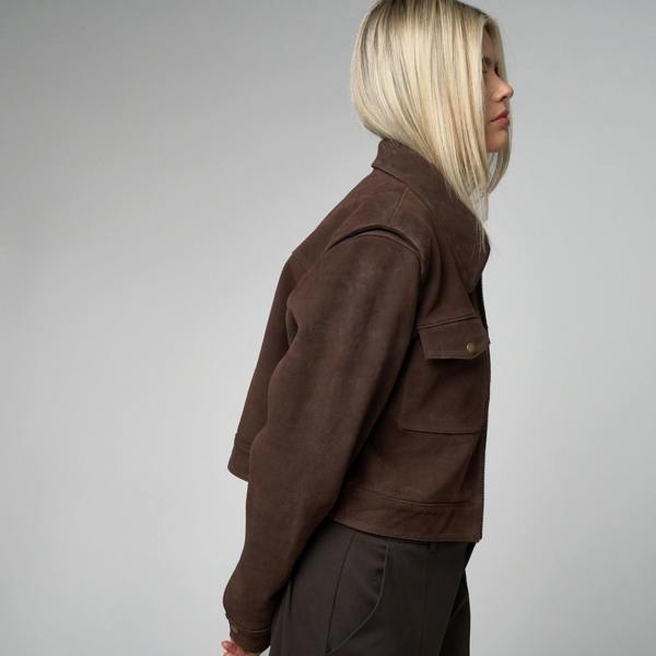 Women's Chocolate Cropped Suede Jacket