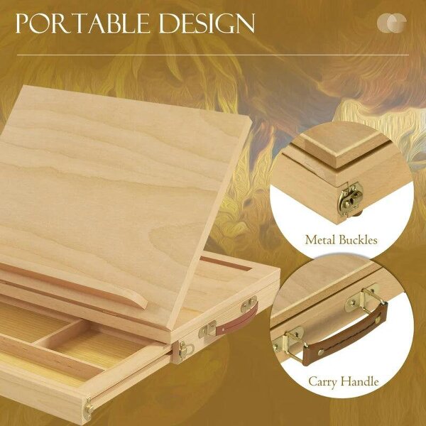 Wooden Table Easel Box with Storage Portable Folding Artist Easel, Natural