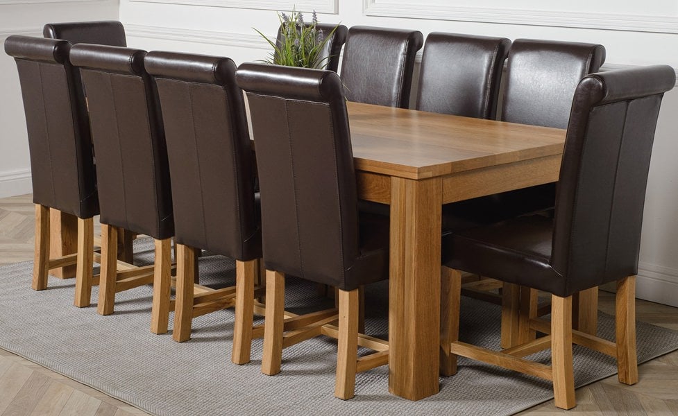 That's Furniture Dakota Extra Large Oak Dining Table with Washington Leather Chairs