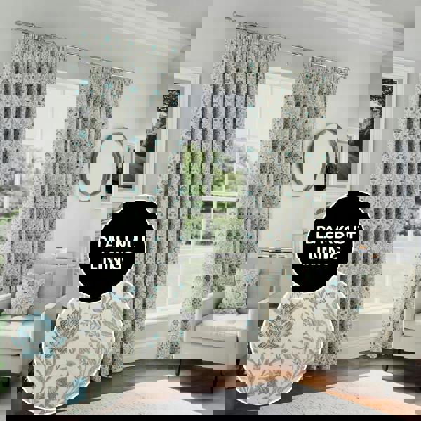 Enhanced Living Blue 100% Blackout Floral Thermal Pair of Curtains Tape Top Header Curtains for Living Rooms and Bedrooms