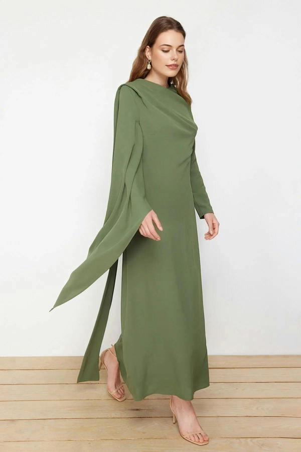 WOVCOR Draped Long Sleeve Maxi Dress with Asymmetric Detail