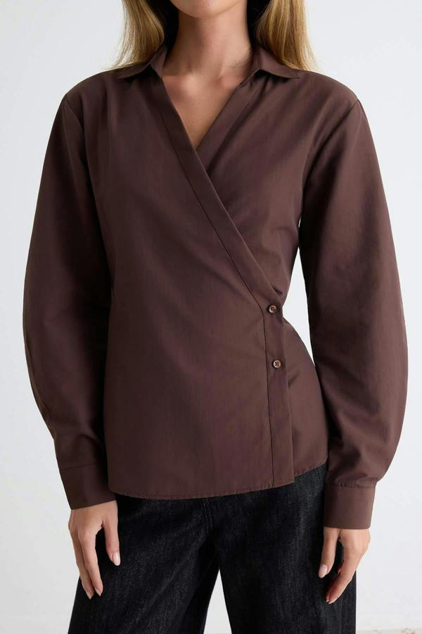 WOVCOR Asymmetric Button Detail Regular Fit Long Sleeve Shirt