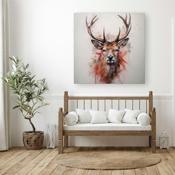 Warren Reed Watercolour Splashart Stag Face Canvas