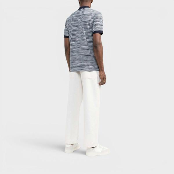Missoni Striped Contrast Collar Polo Shirt Space Dyed Navy White