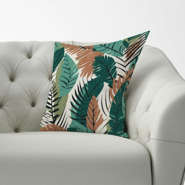 Warren Reed Tropical Floral Leaves Green Brown Cushions