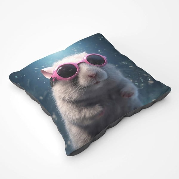 Warren Reed Splashart Doormouse With Pink Glasses Floor Cushion