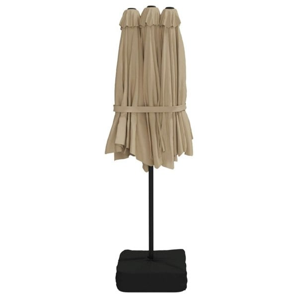 Berkfield Double-Head Parasol with LEDs Taupe 449x245 cm