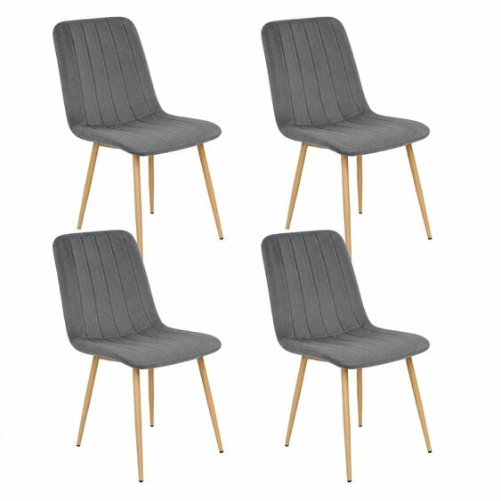 Kosy Koala Wood-Effect Round Dining Table Set with 4 Beige Velvet Padded Chairs & Metal Legs, 90 cm