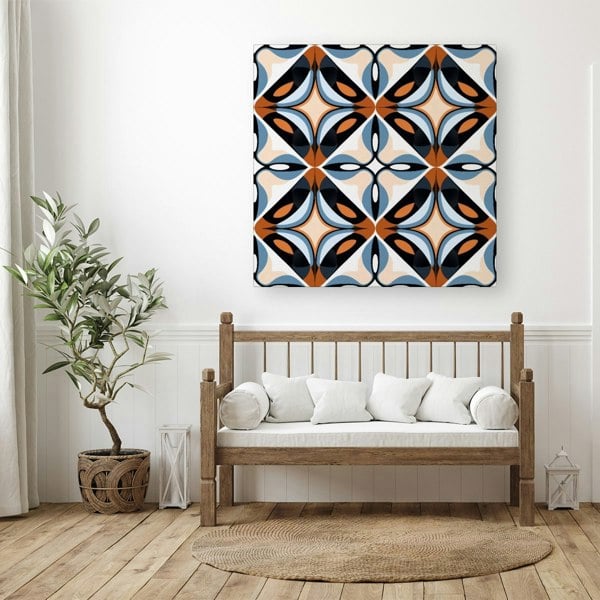 Warren Reed Brown And Blue Geometric Pattern Canvas