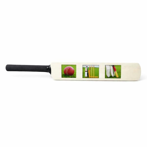CRICKET-GIFTS Mini Bat Photo Frame ? 40cm Wooden Cricket Bat with 3 Passport-Style Photo Holders (Unvarnished or Finished)