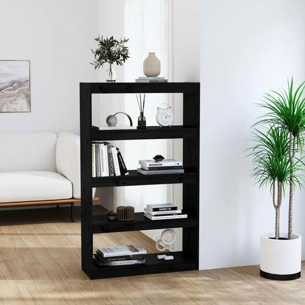Berkfield Book Cabinet/Room Divider Black 80x30x135.5 cm Solid Wood Pine