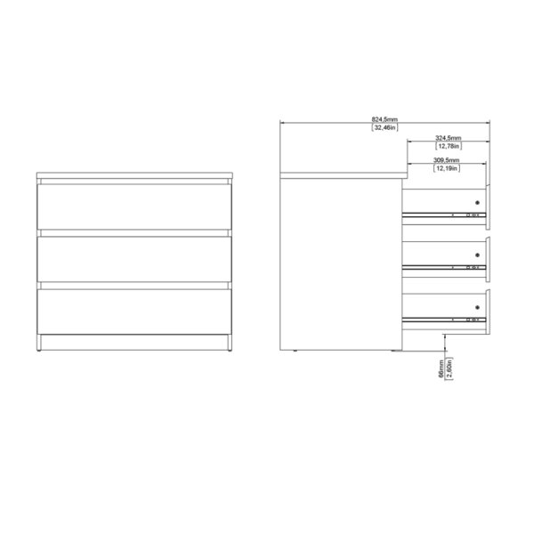 Wyld Haus Budapest Matt Black Wooden Chest 3 Drawers