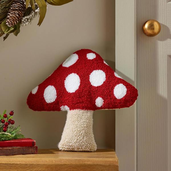 Catherine Lansfield Woodland Crochet Mushroom 3D Shaped Cushion Red
