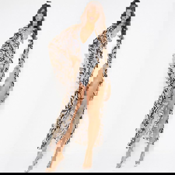 Kitten Beachwear Niko Maxi Kimono in Black Palm