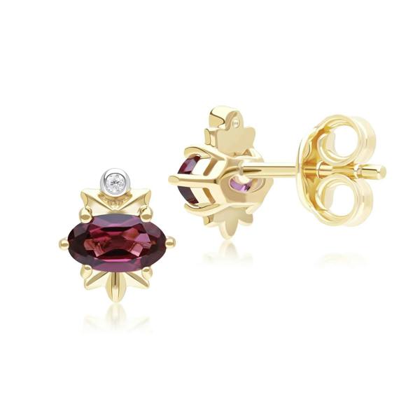 Gemondo Classic Oval Rhodolite & Diamond Stud Earrings in 9ct Yellow Gold