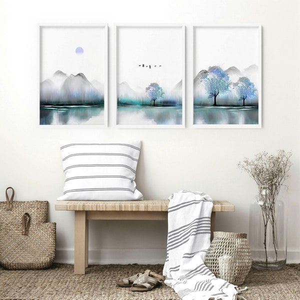 Art for living room walls | set of 3 Zen landscape art prints