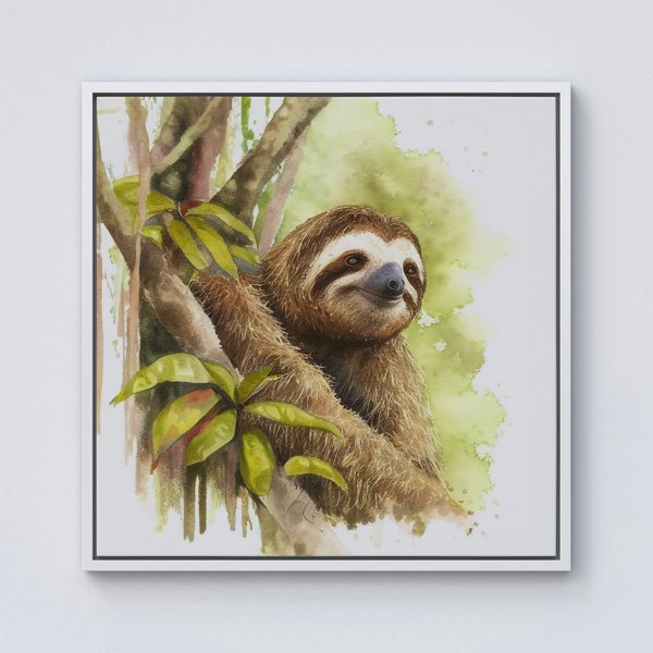 Warren Reed Sloth Watercolour Framed Canvas