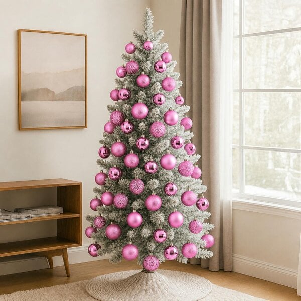 Neo Frosted Pink 36PCS Christmas Tree Ornaments Set Baubles Glitter Balls Holiday Festive Decorations Assorted Sizes Colours Home Party Décor