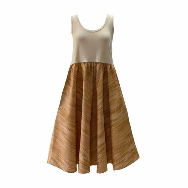 Frock Tales Paradis Midi Sleeveless Dress in Sand Stripe