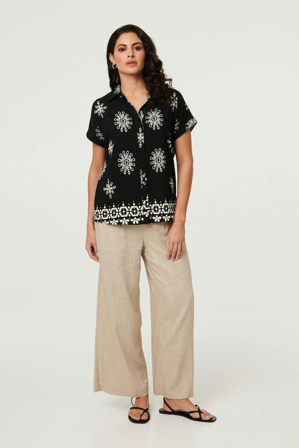 Black | Printed Short Sleeve Relaxed Shirt
