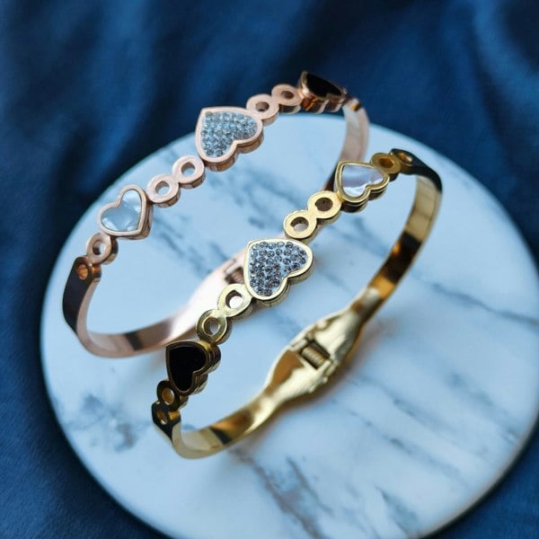 The Colourful Aura Three Heart Shape Zircon Couple Love Fashion Open Bangle Bracelet