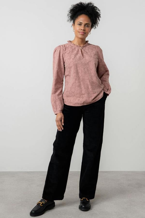 Lily & Me Emily Textured Jacquard Keyhole Blouse Antique Rose