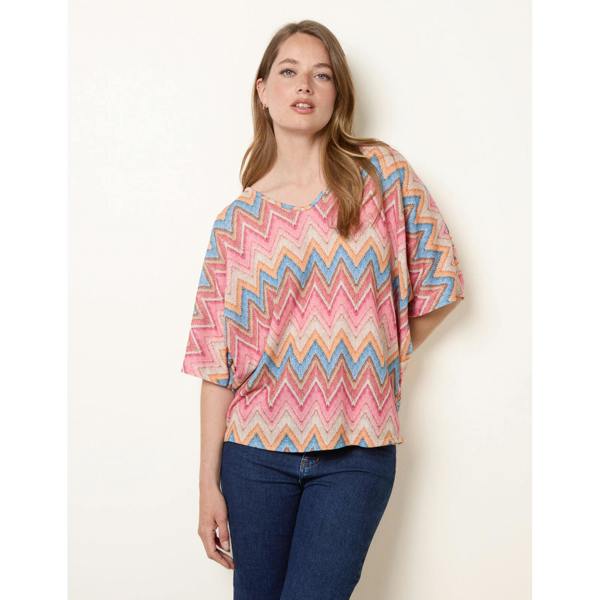 Blue Vanilla Zig Zag Metallic Bow Back Top