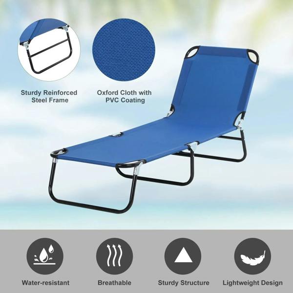 Blue outdoor recliner with breathable mesh fabric and reinforced black steel frame