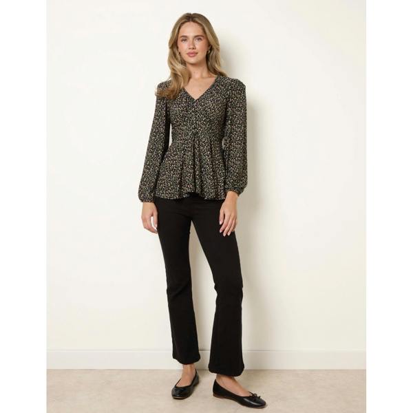 Blue Vanilla V Neck Button Front Peplum Top
