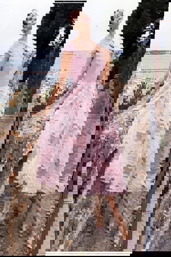 Scuba & Textured Chiffon A Line Midi Dress - Blush Pink DR4549