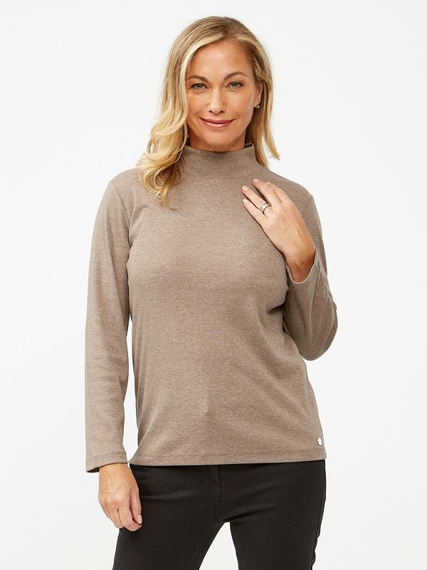 PennyPlain Latte Marl High Neck Top